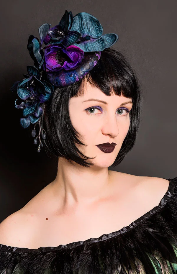 Purple orchid and anemone mini hat