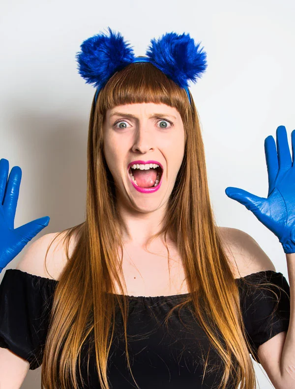 Blue faux fur pompom hairband