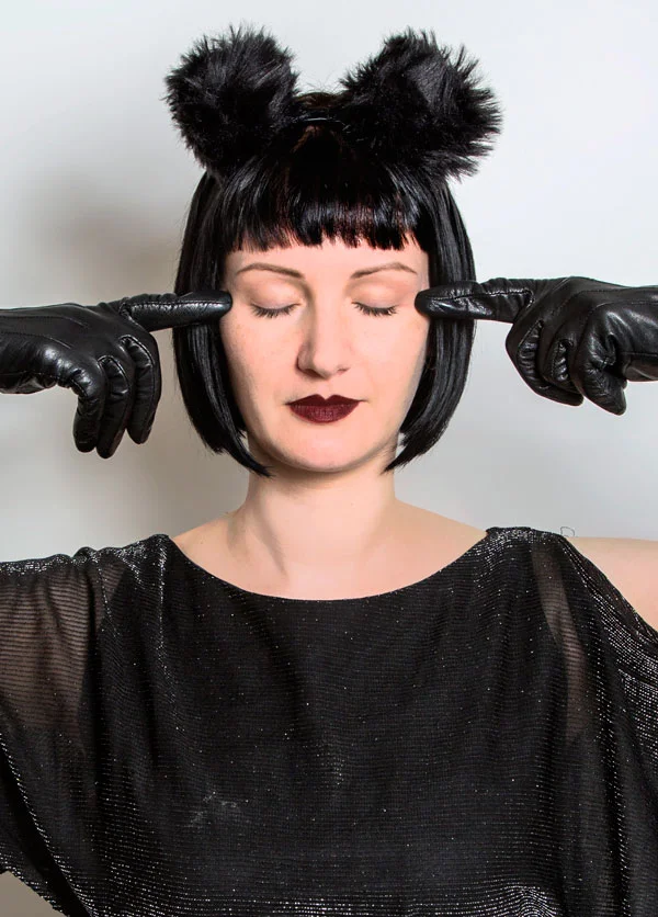 Black faux fur pompom hairband