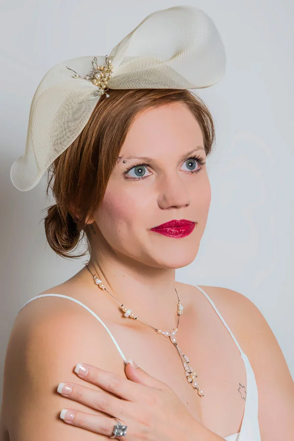Large cream bow hairband with pearls