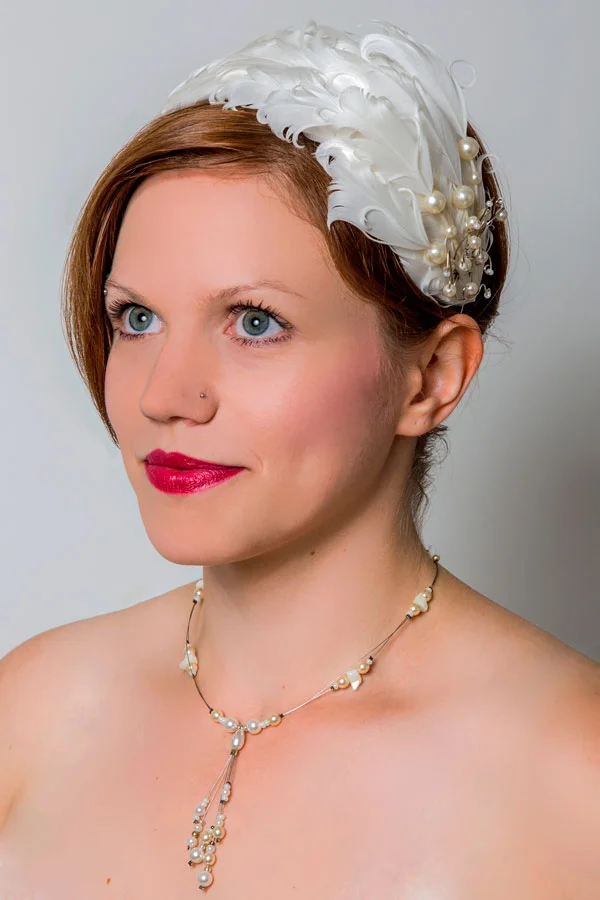 1950s cream bridal clip hat