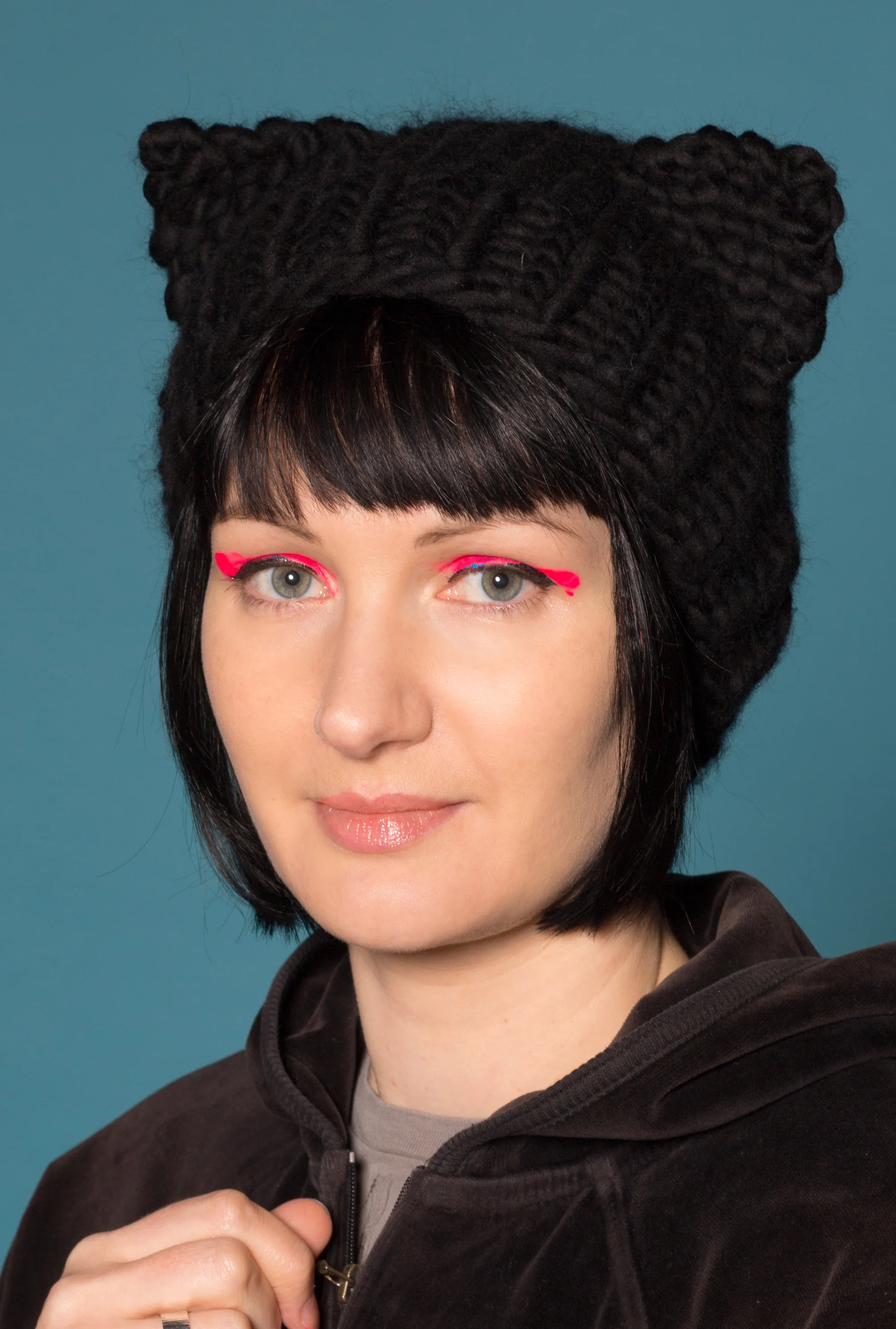 Black cat ear knitted beanie