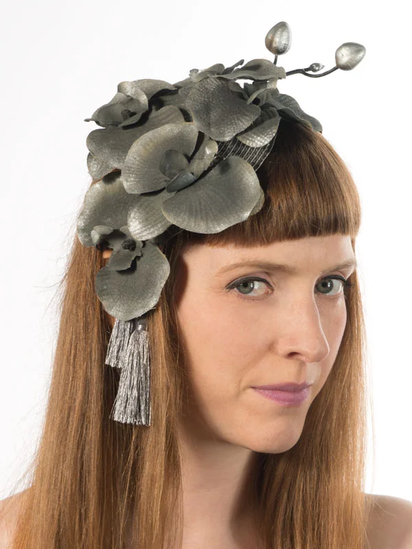 Grey and silver orchid flower headpiece