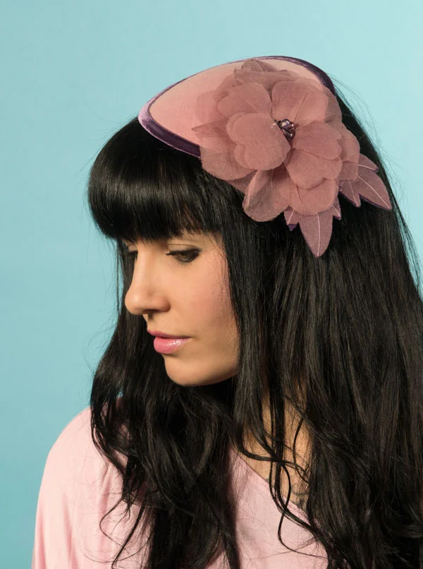 Pink 50s cocktail hat with large flower