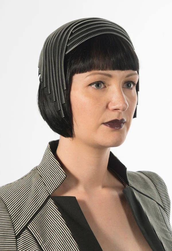 Black and silver Metropolis zip hat
