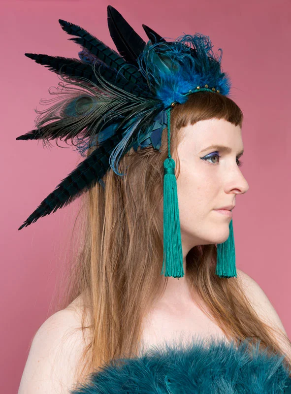 Teal feather headdress