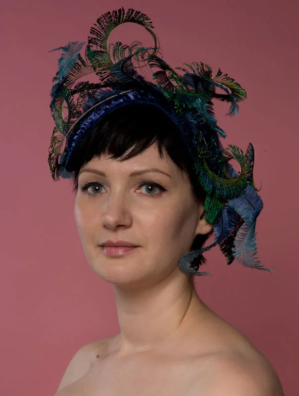 Peacock swirls satin clip hat
