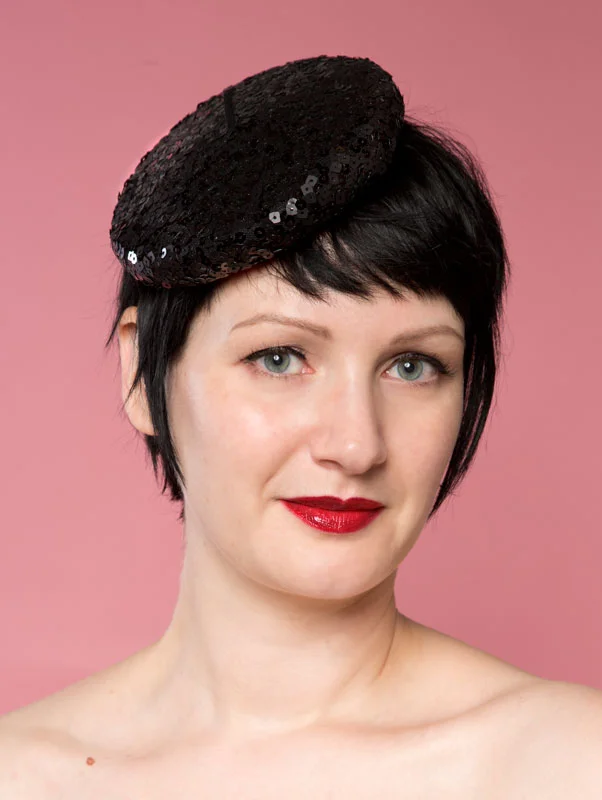 Black sequin mini beret hat
