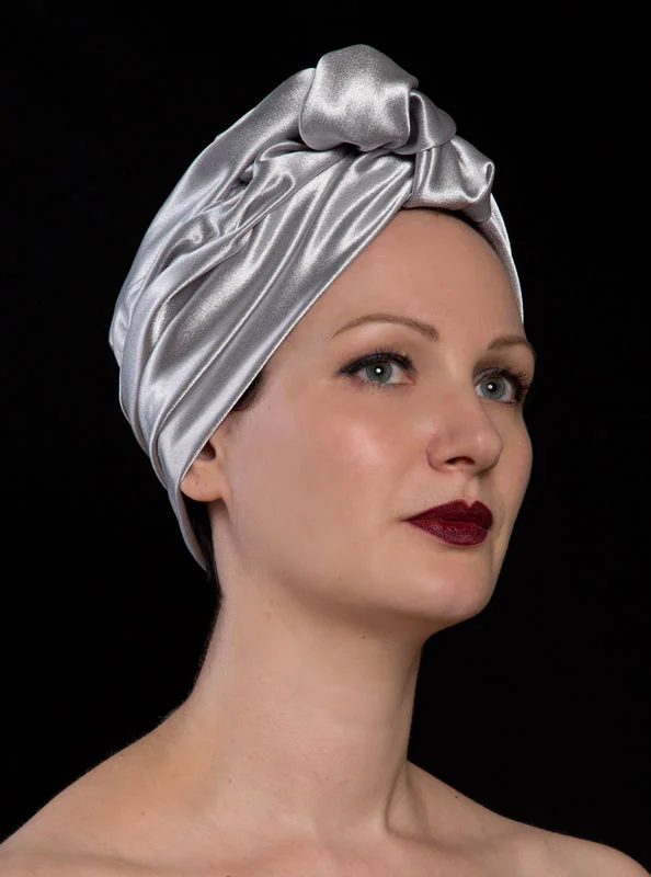 Silver satin turban