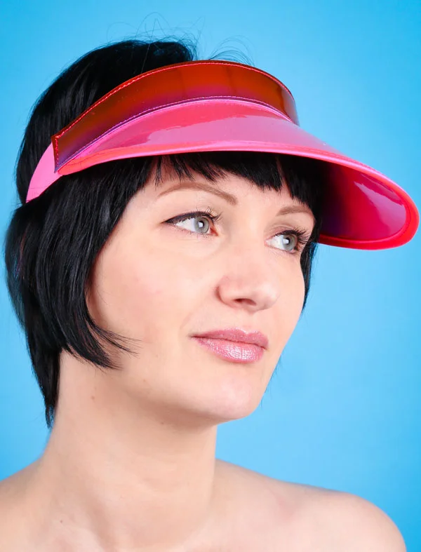 Pink iridescent vinyl visor sun shade