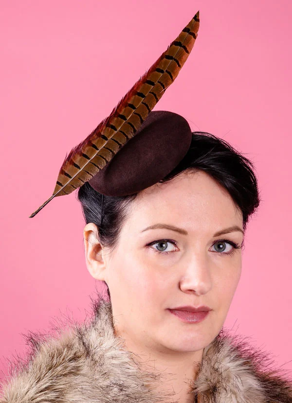 Brown floating pheasant mini hat