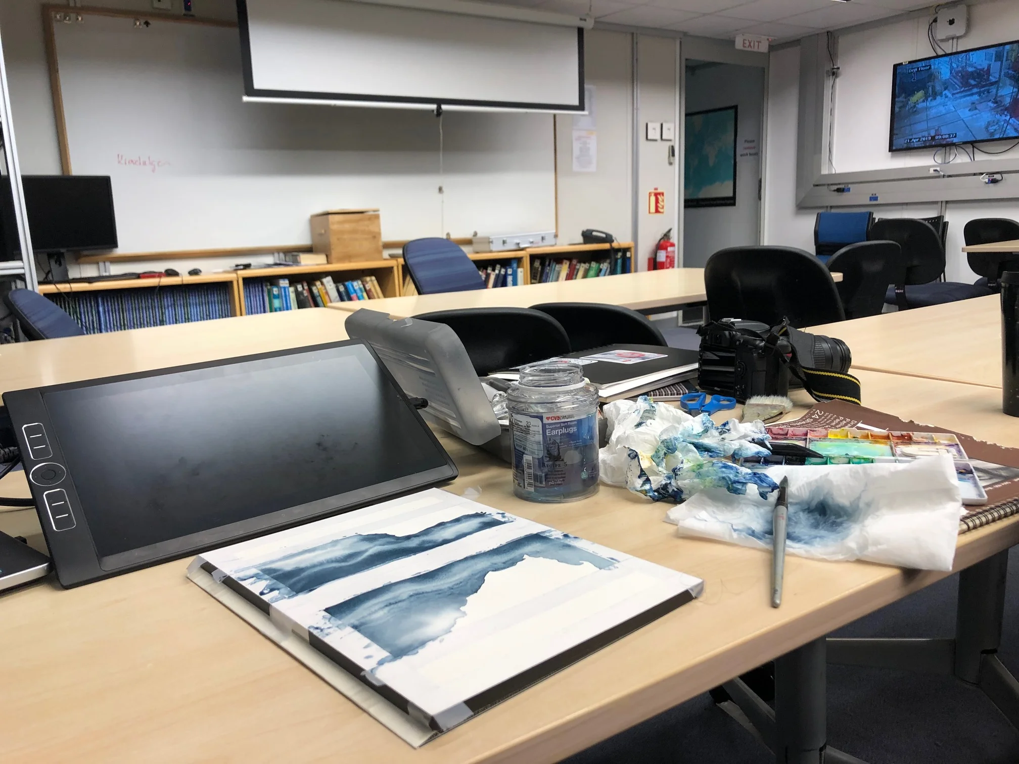 Watercolors in the JOIDES Resolution conference room
