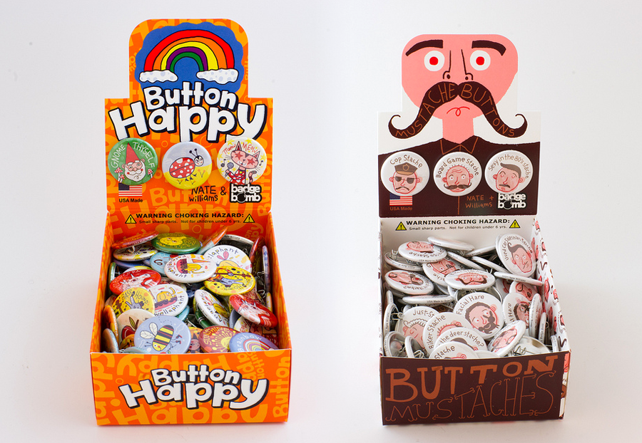 Illustration and Lettering for Badge Bomb Pins and Magnets