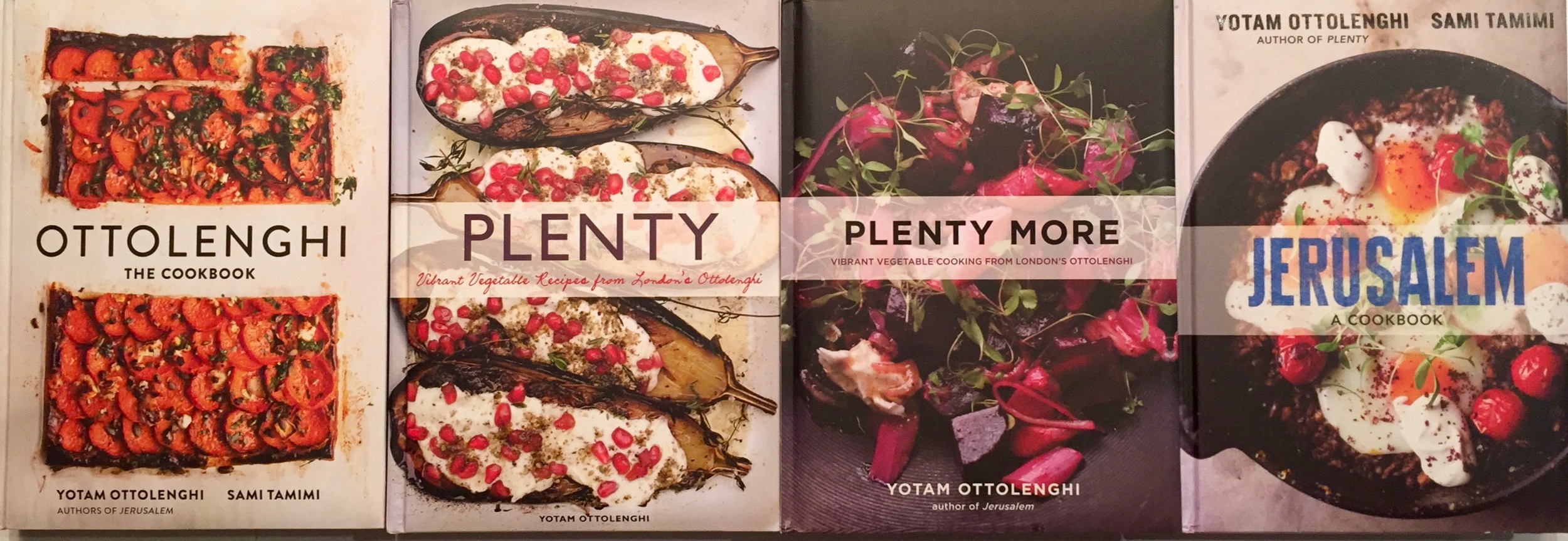My Ottolenghi cookbooks. There are 5 books now, the newest called Nopi, named after their upscale venture, an all-day brasserie in Soho.