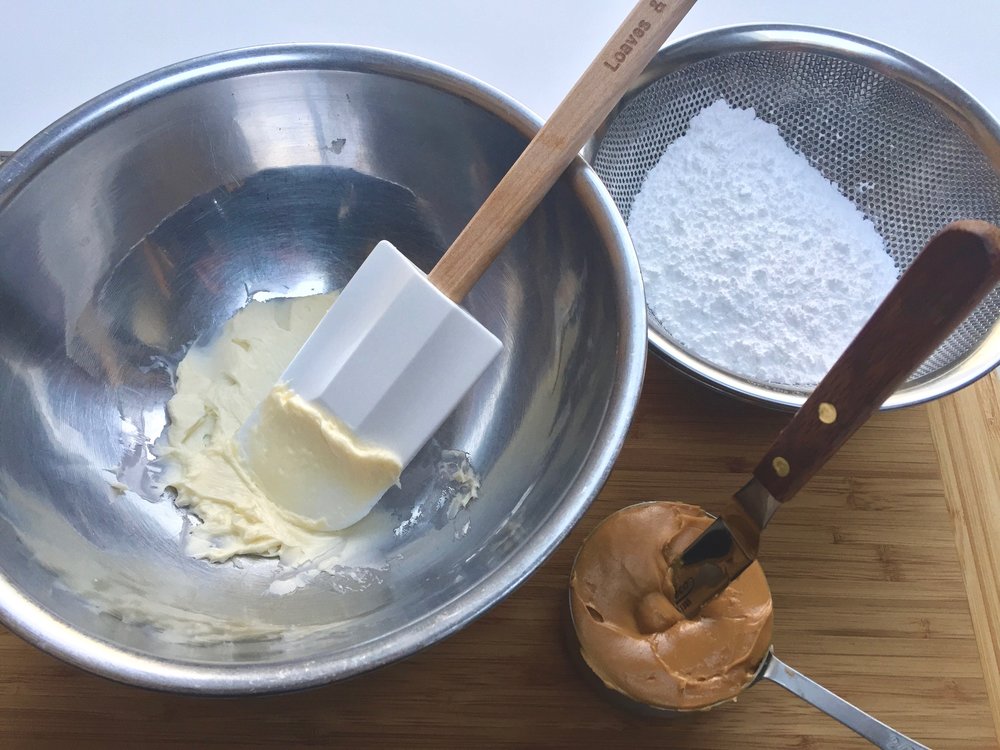 Creaming butter before adding peanut butter in 2 stages.