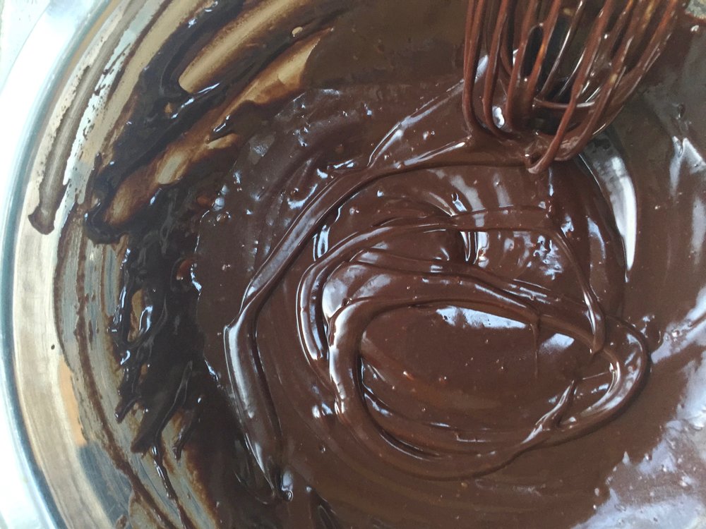 Ganache is ready when it leaves heavy tracks with whisk.