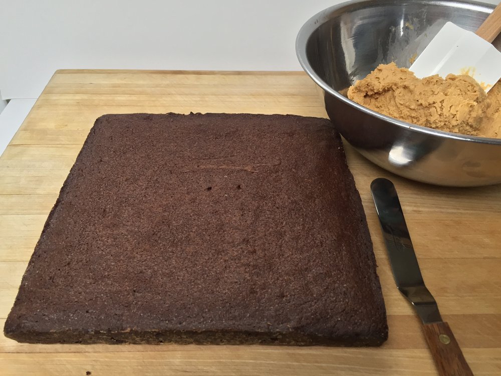 Brownie awaiting frosting.