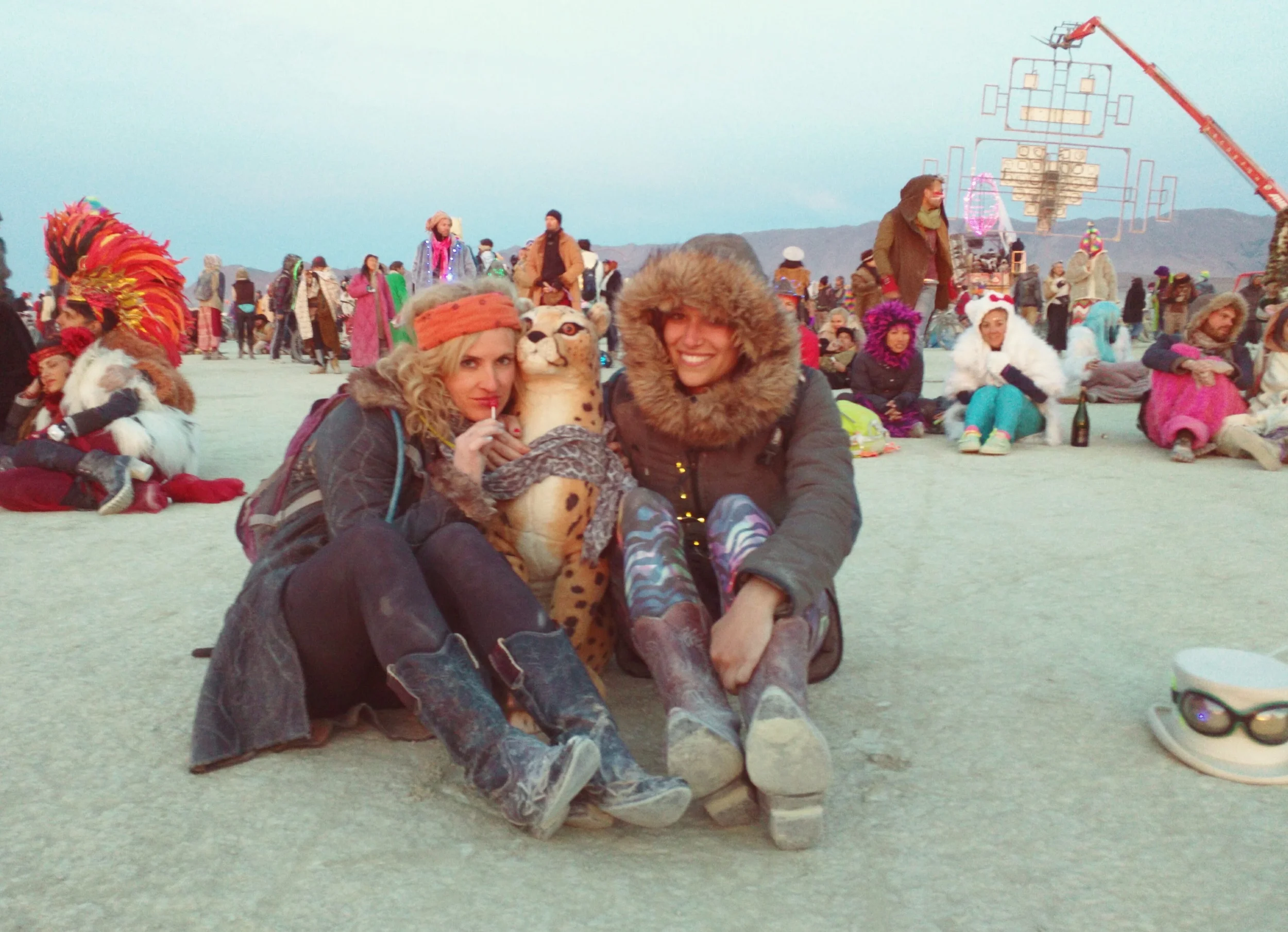 Sunrise at Robot Heart art car on Sunday - with Ingrid, a Cheetah, a pizza-flavored lollipop and lots of fake fur. #nofilter