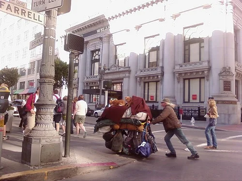 Two cats riding a shopping cart in the Tenderloin. Photo (cc by 2.0) Daniel J. McKeown.