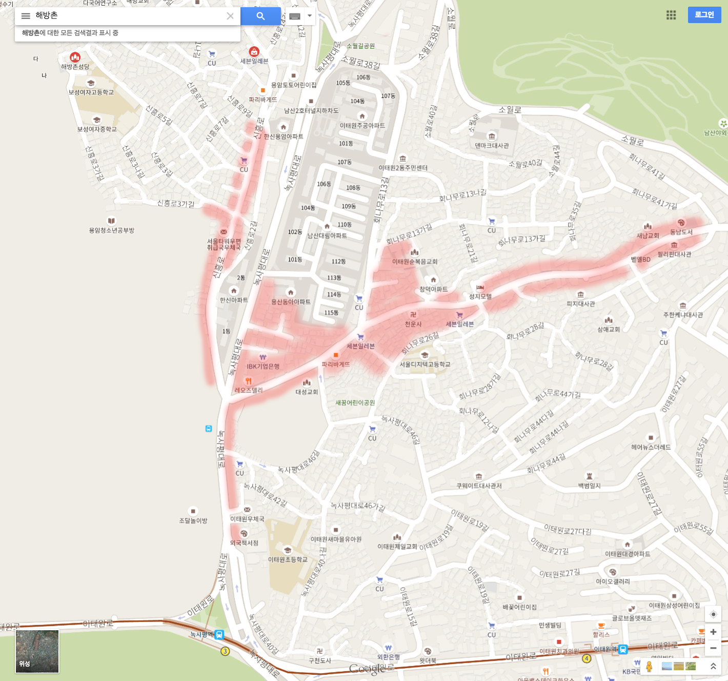 The highlighted red areas are heavy zones of ladification.