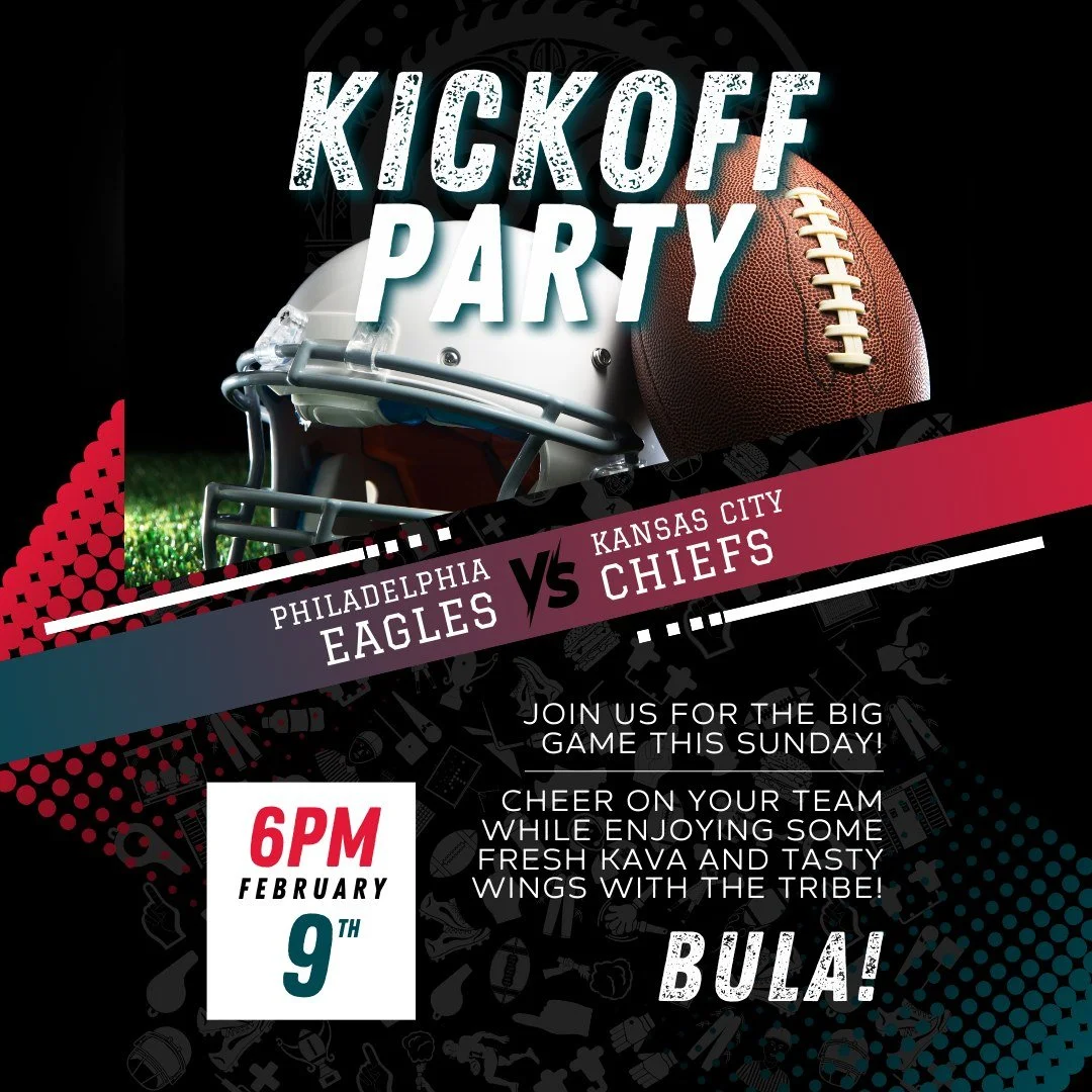 🏈 Game Day at Tenaga!
🦅 The Birds are flying, the kava is flowing, and the tribe is gathering for the BIG Game!
😎 Whether you&rsquo;re here for Philly, KC (boo), or just a good time, Tenaga's got the best vibes in town. See you at 6PM for kickoff!