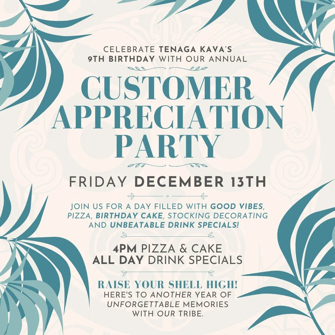 🎂 Nine incredible years with the best tribe around! 🥰
🎉 Celebrate with us on 12/13 at our Customer Appreciation Party! 
🍕 Enjoy pizza, birthday cake, stocking decorating, and all-day drink specials.
🥥 Join us as we raise a shell high and celebra