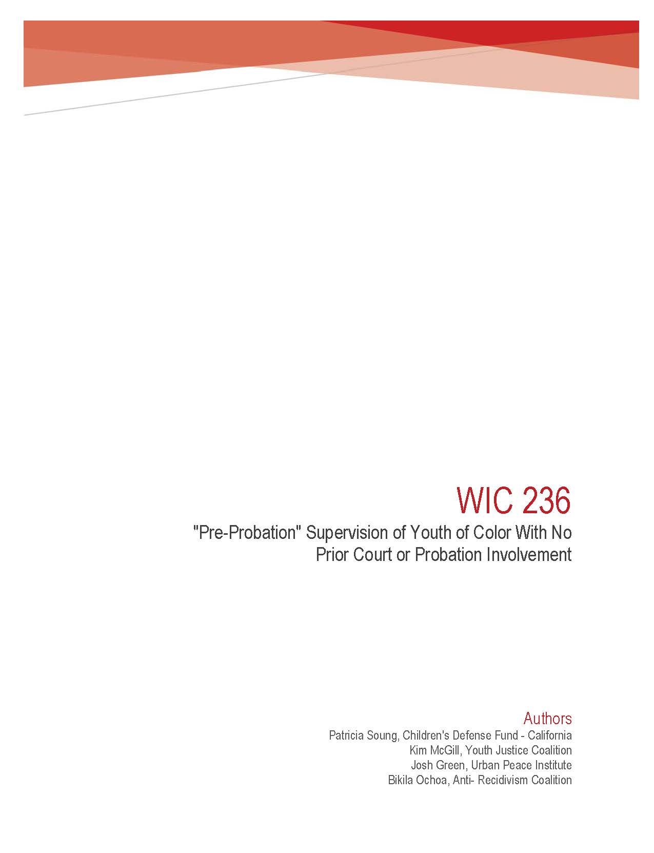 WIC 236 "Pre-Probation" Supervision of Youth of Color With No Prior Court or Probation Involvement