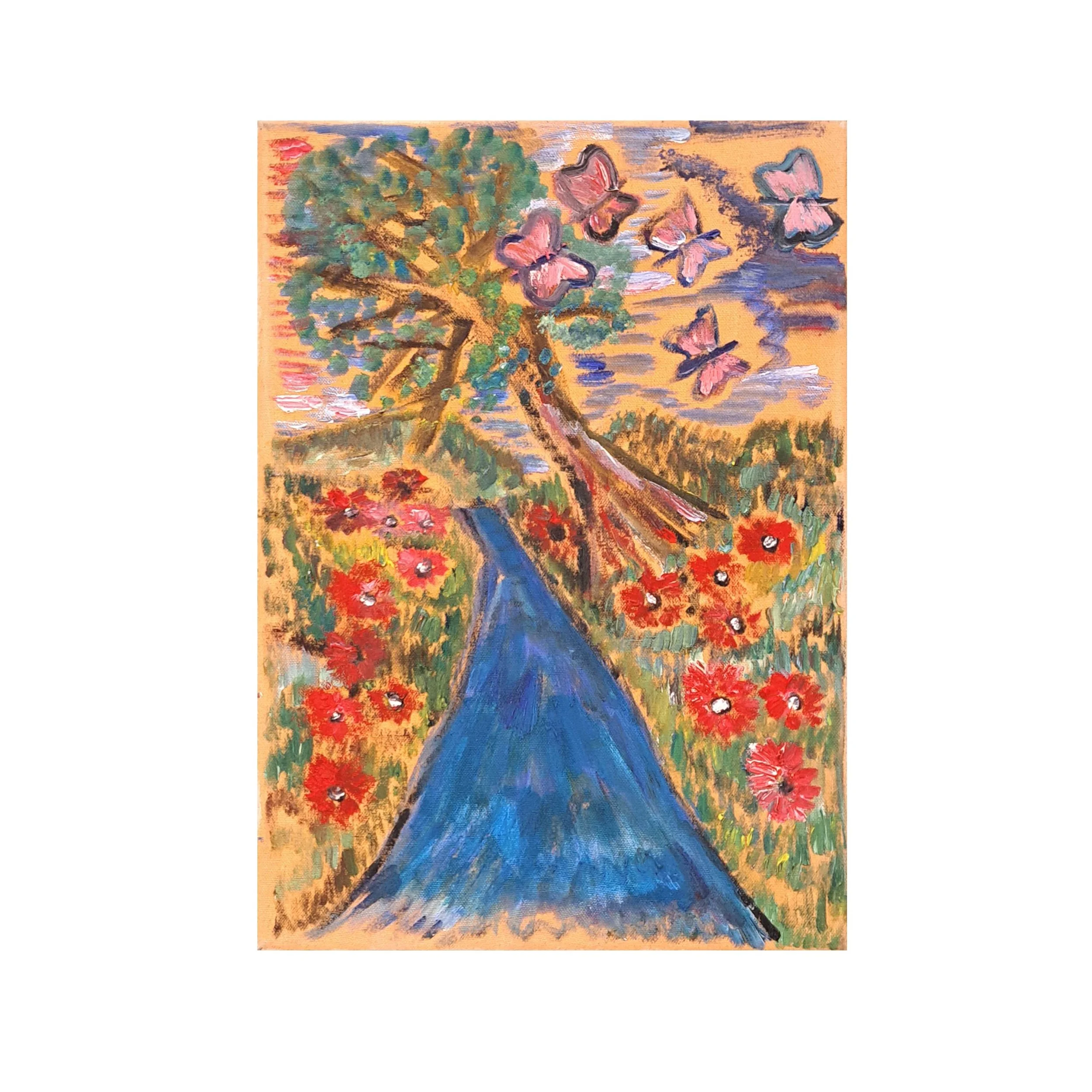 Paul - Butterflies with Poppies and Stream