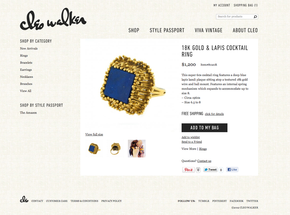 E-commerce website to showcase the pieces for sale, as well as branded content to inform and appeal to site visitors.