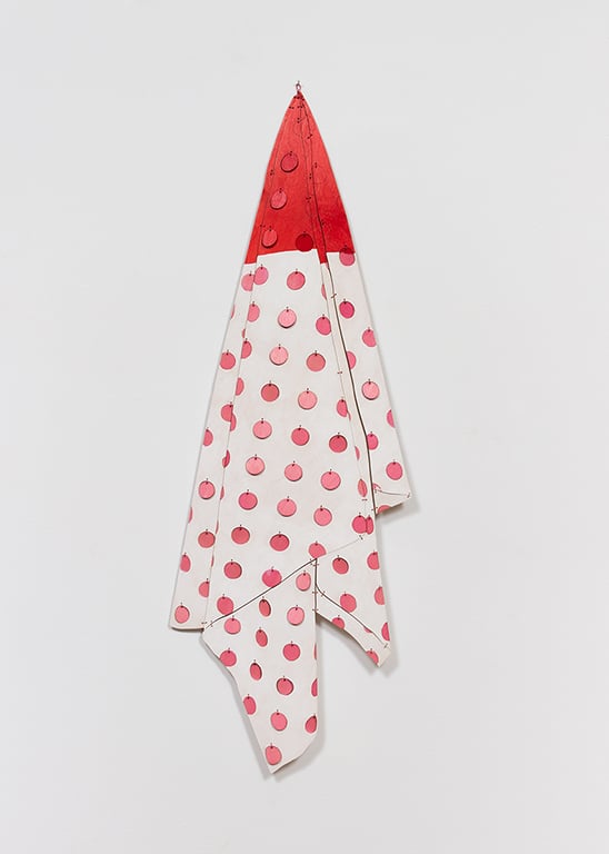 Turnover Setting, 2015. Acrylic, dye, UV absorbent lacquer, plywood and wire. 39 x14 inches.