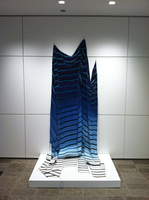 Billow, Acrylic, wood stain and lacquer on plywood with nylon cord and wire. 86 x 44 x 30 inches.