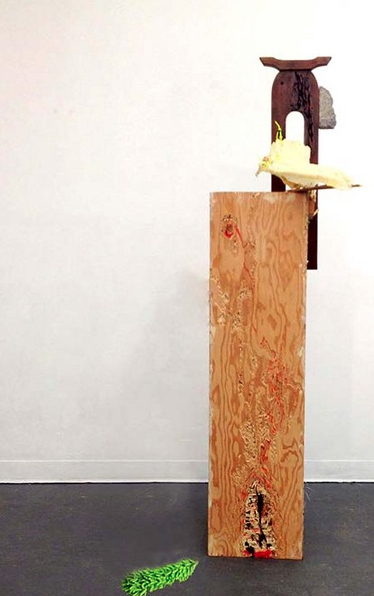  rowan &nbsp; ;  This sculpture was mentioned by Roberta Smith in her review of Come Together, Surviving Sandy. &nbsp;A deeply carved plinth regains some of its natural texture and a found table leg combines with handmade elements, taking on distinct