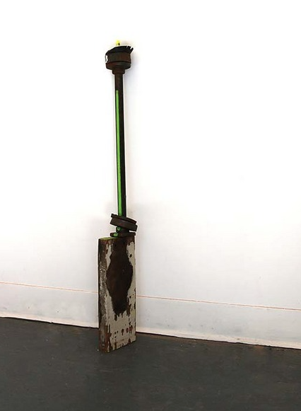  armrest:  A simple gesture is played out with a minimum of materials.  reclaimed wood, window hardware, highlighter, 2014 