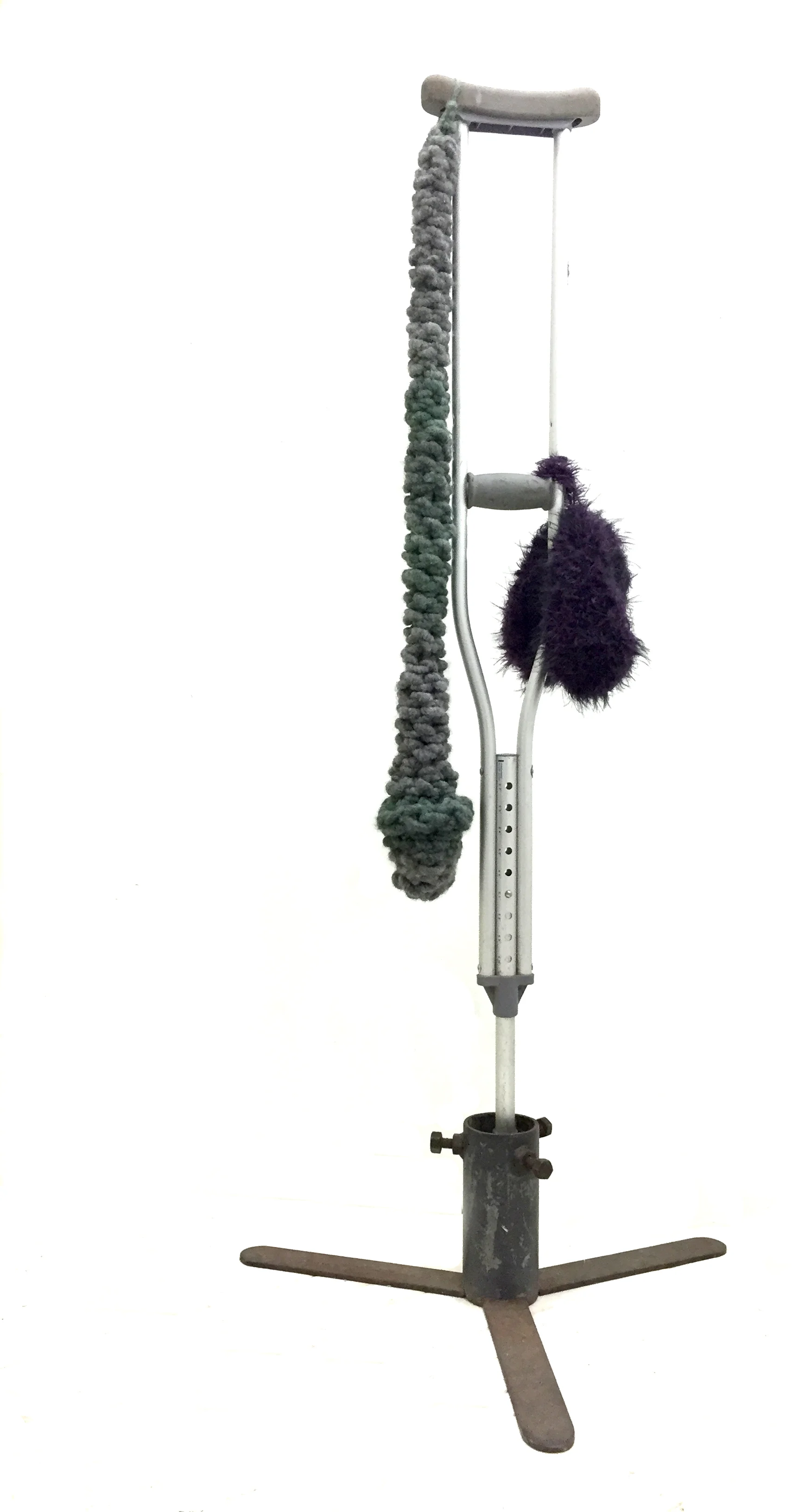 crutch crutch, yarn, tree stand, up-cycled grocery bags, 56 x 24 x 24 inches What are your crutches?