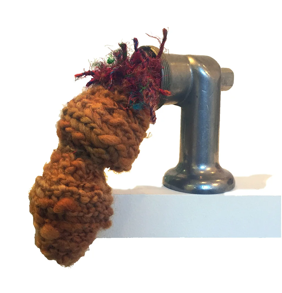 meat 8 x 4 x 9 inches. meat grinder attachment, yarn, upcycled grocery bags (stuffing), 2016