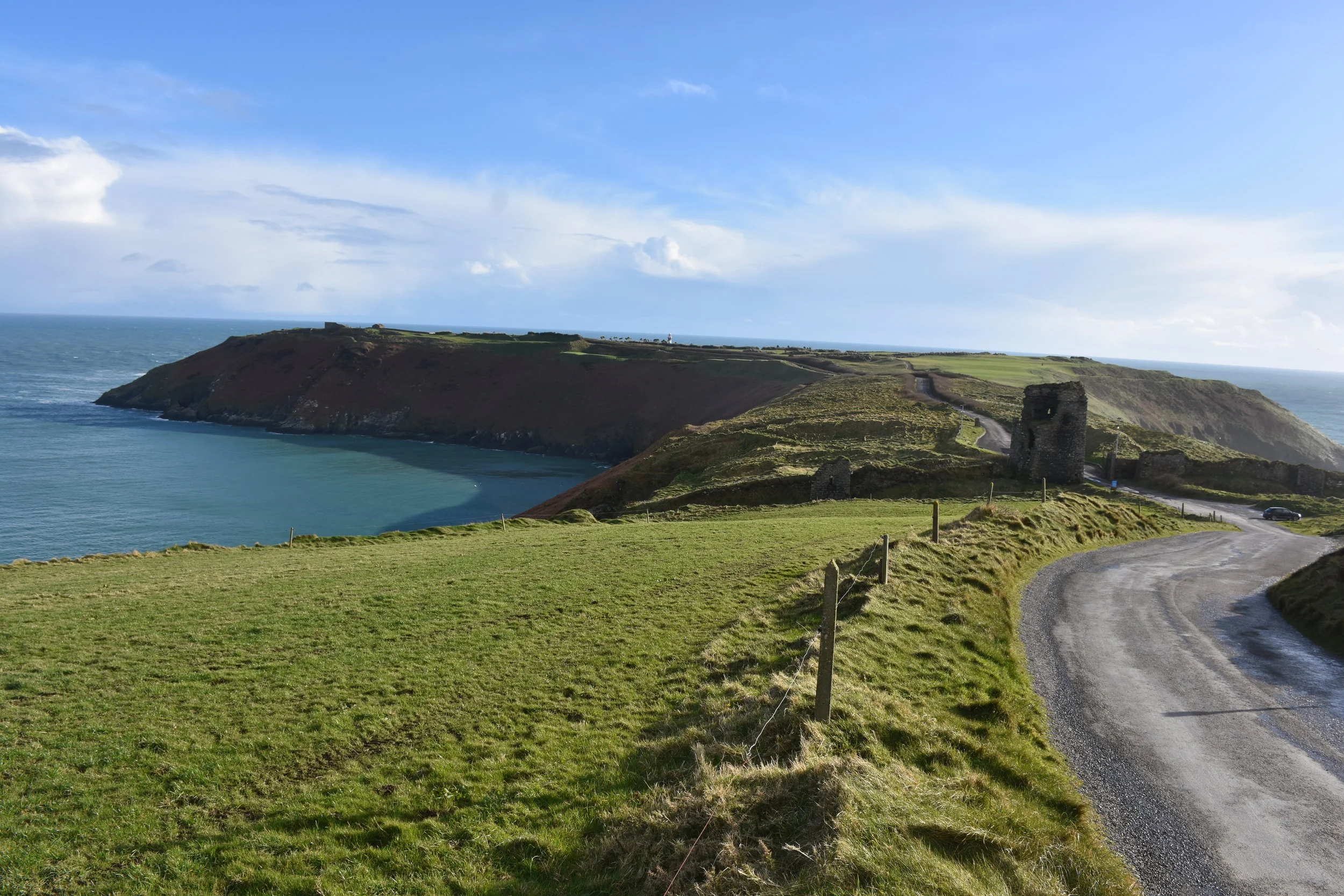 The approach to Old Head.  Note, I'm on the left side of the road.  Topsy turvy.
