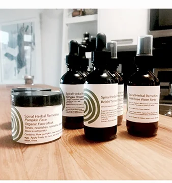 Just some of the products available on this website under Spiral Herbal Remedies. Also available weekends at Artists and Fleas Williamsburg. Come visit to sample some herbal remedies!