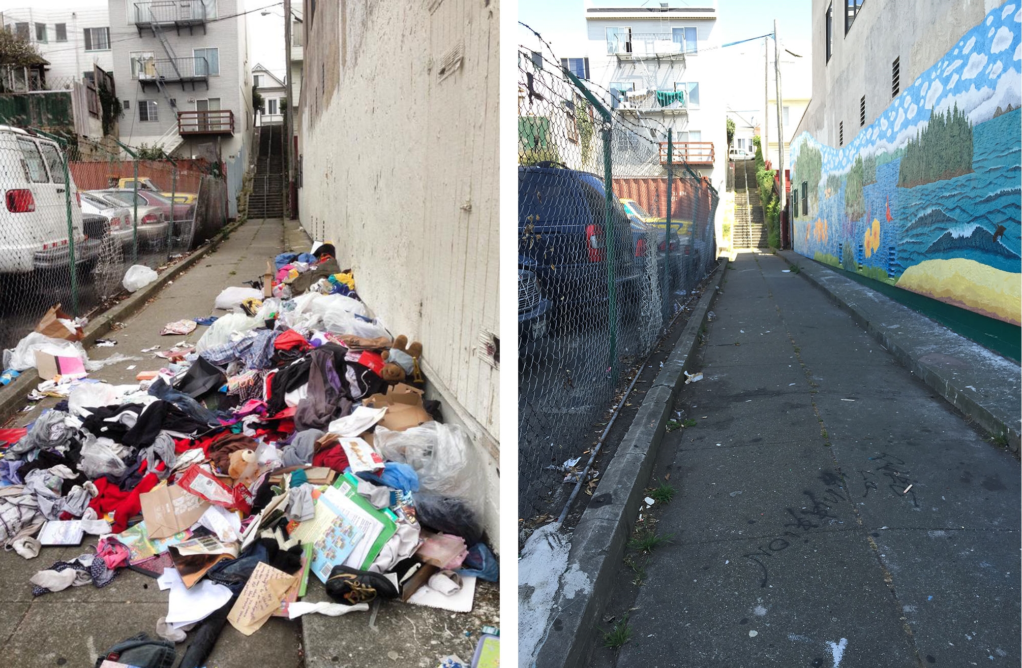Kenny Alley, before and after Phase 1 of the Beautification Project.
