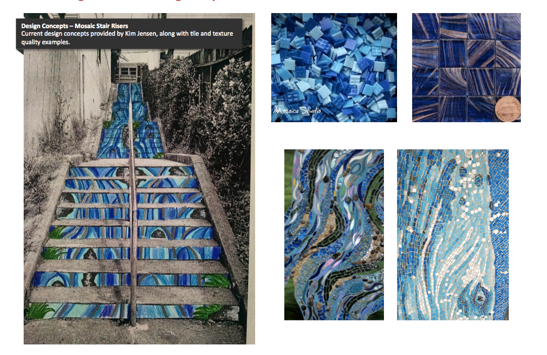 Initial mosaic design concepts by local artist and teacher, Kim Jensen.