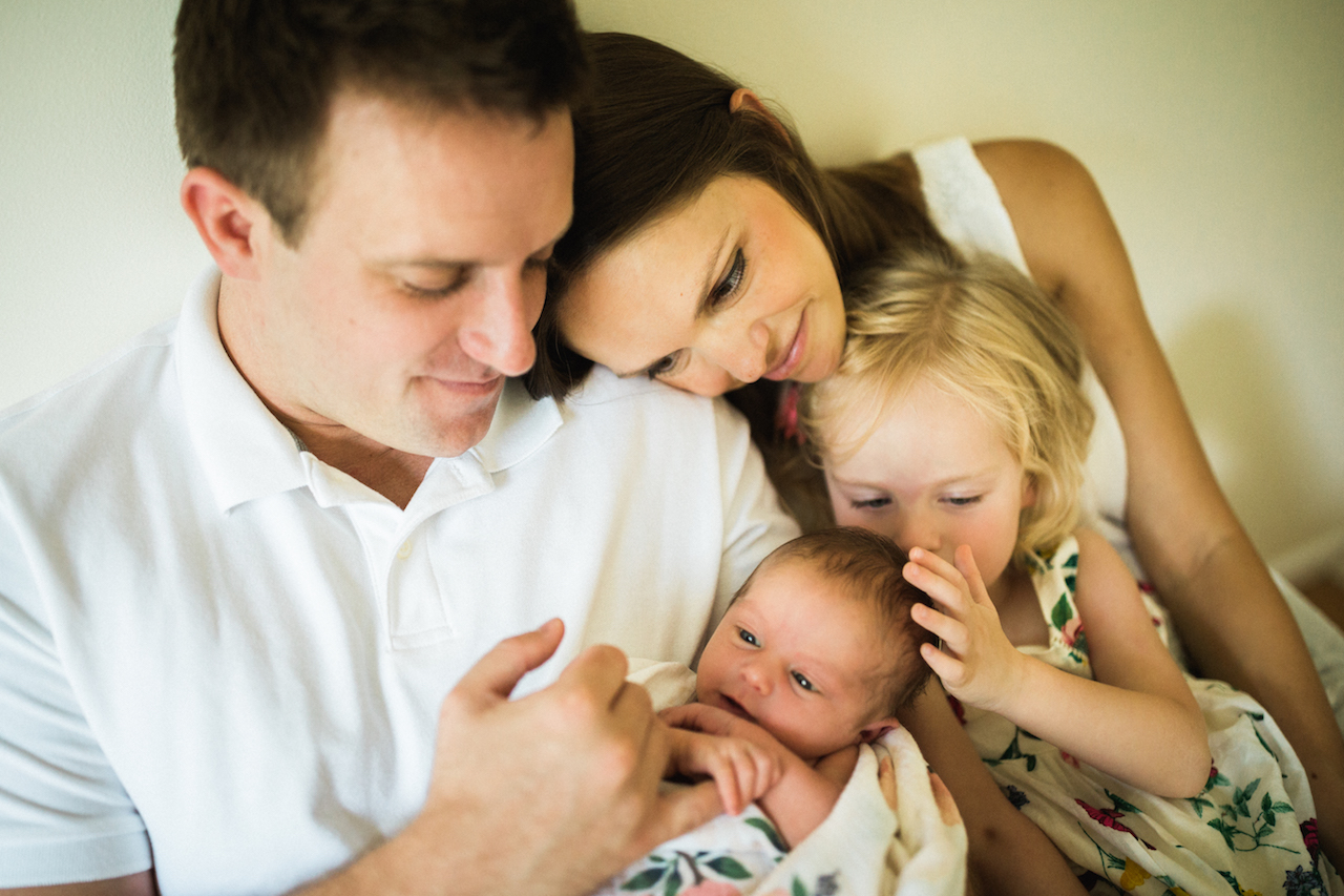 family of four and infant baby sister | cleveland, lifestyle newborn photographer
