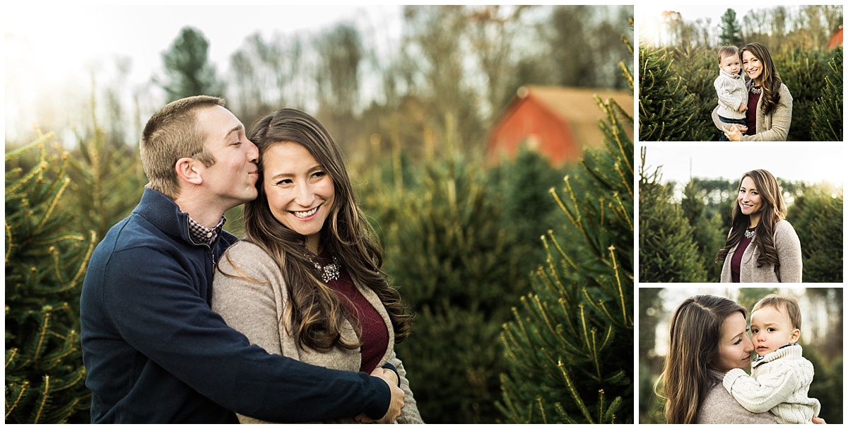 mom kissing little son on cheek at sugar pines farm | cleveland, OH family photography