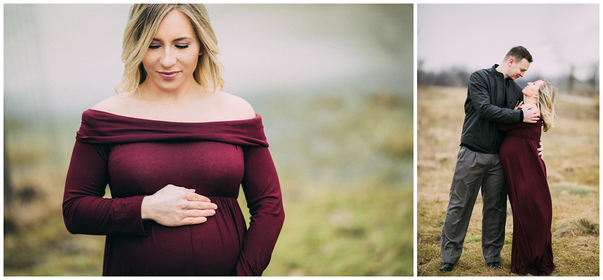 34 weeks pregnant in off the shoulder dress woman | cleveland, OH maternity photographer