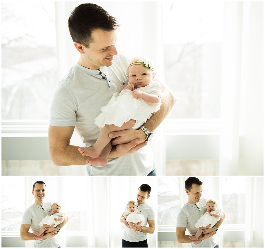 father and little baby daughter in white skirt | cleveland, ohio lifestyle newborn photography