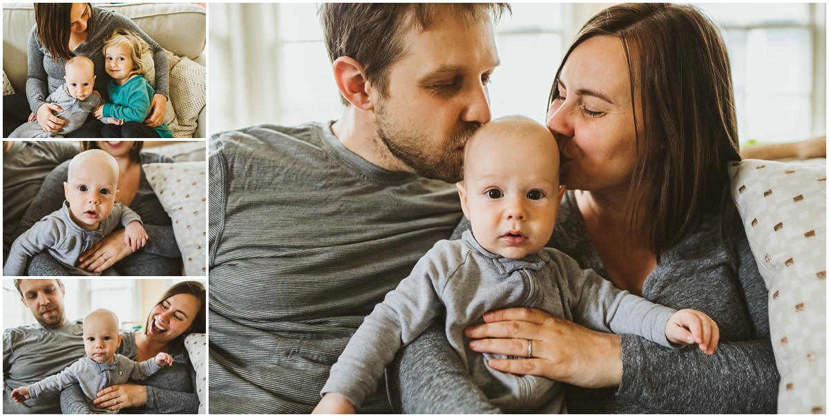 mom and dad kissing three month old son | cleveland, OH newborn photographer
