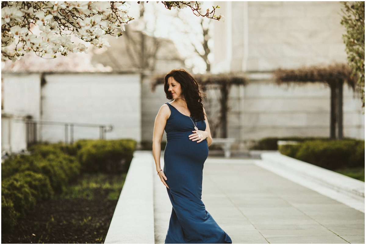 pregnant woman in blue dress wade lagoon | cleveland, OH maternity photographer