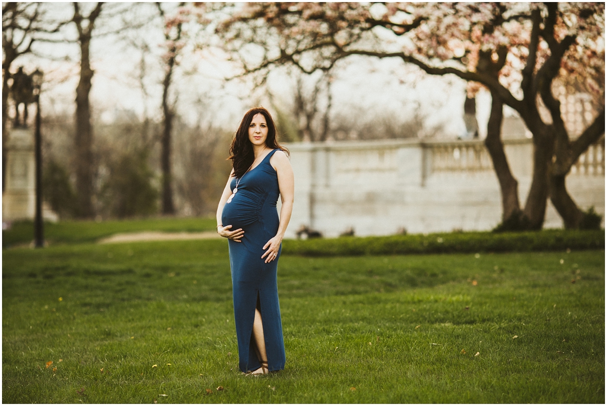 pregnant woman in blue dress wade lagoon | cleveland, OH maternity photographer