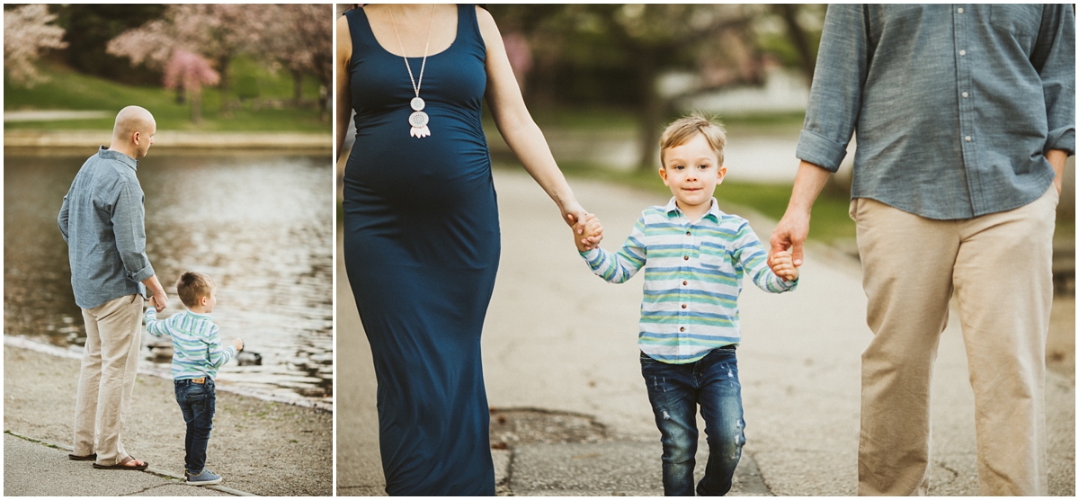 family walking around the lake | cleveland, OH maternity photographer