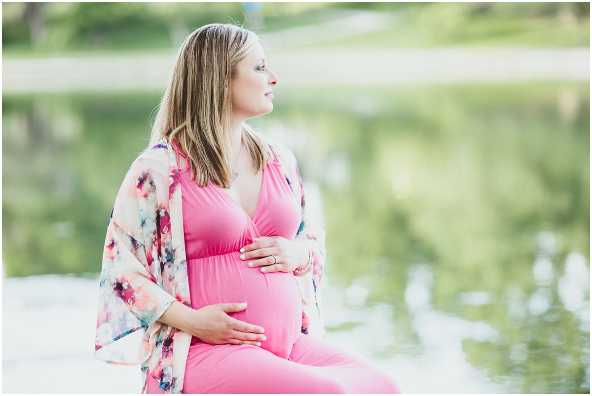 pregnancy first time mom in pink dress | cleveland, Oh maternity photographer