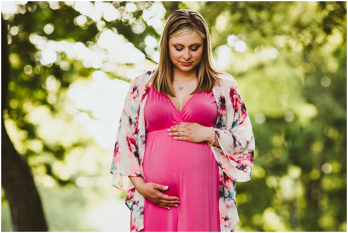 pregnancy first time mom in pink dress | cleveland, Oh maternity photographer