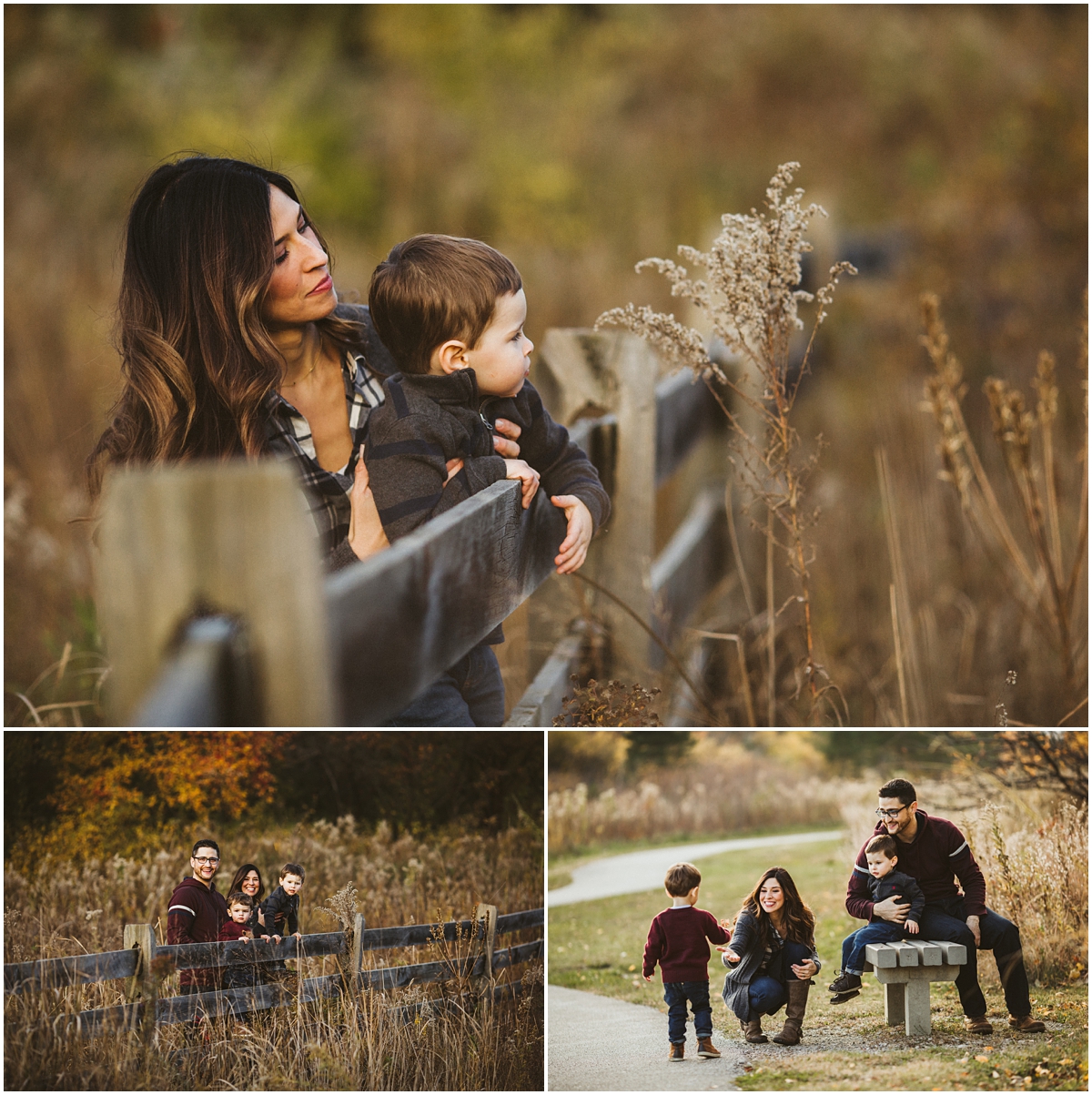 mom with toddler son in park near fence | cleveland, OH family photography